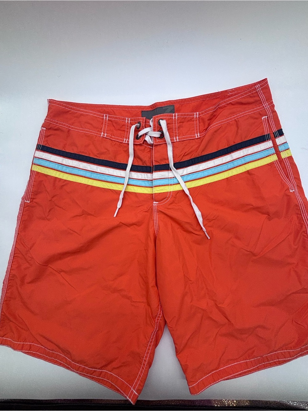 Old Navy Orange Swim Board Shorts with Multi-Color Stripe Waistband